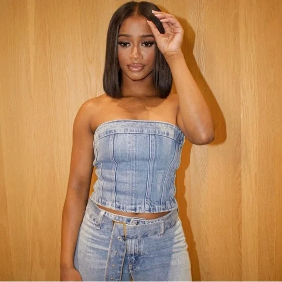 Zara | Tops | Zara Light Blue Denim Corset Top | Poshmark